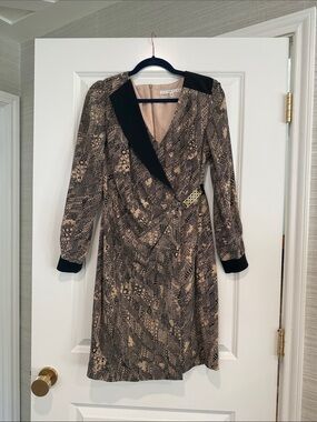 Trina Turk Tan and Black Print Wrap Dress